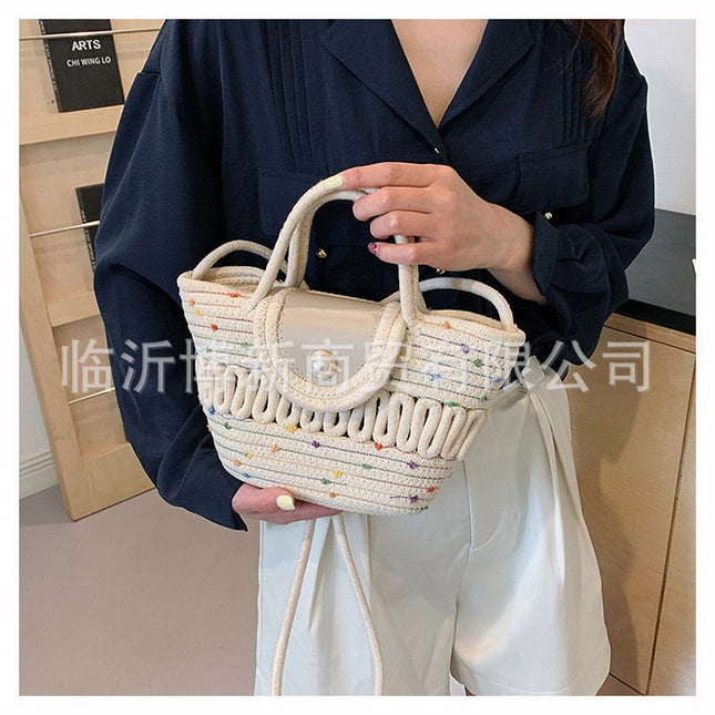 Ins Style Handmade Woven Handbag Straw Woven Bag Seaside Crossbody Bag Vegetable Basket Bag Travel Beach Tote Bag