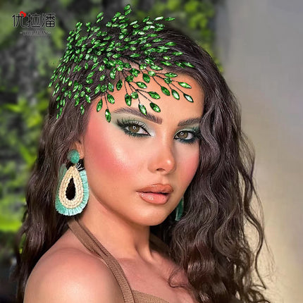 Youlapan Cross-Border Green Rhinestone Headband Hair Accessories Wedding Dress Accessories Bridal Updo Wedding Accessories Hp853