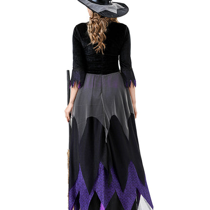 Halloween Cosplay Witch Costume Vampire Black Purple Dress Magic Witch Stage Role Play