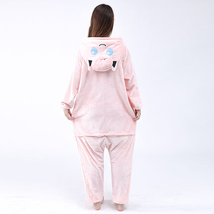 Autumn and Winter Pink Baby Cute Flannel Cartoon Animal One-Piece Pajamas for Men and Women Home Clothes Hooded Pants