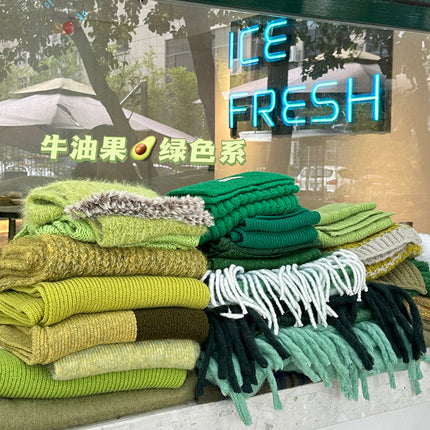 Infinite Forest Green is coming ~ dark blue light blue * white solid color warm scarf green knitted scarf autumn and winter all-matching