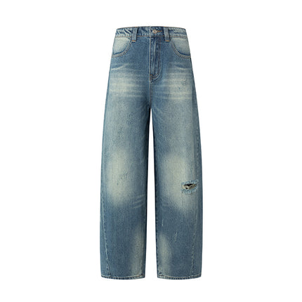Retro American-Style Washed Ripped Design Curved Knife Jeans for Women Cross-Border Three-Dimensional Cut Silhouette Banana Pants
