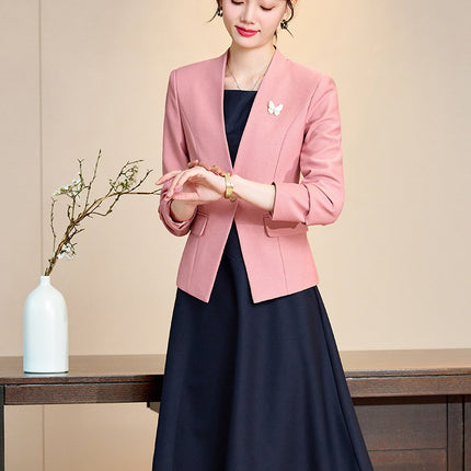 Pink Suit suit Women's Autumn New Goddess Business Wear Work Clothes Suit dress Two-piece Fixation