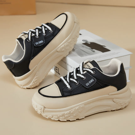Women's Shoes with Thick Soles and Height-Increasing Shoes, New Trendy Versatile Canvas Shoes, Shallow Fashion Shoes, Women's Lace-Up Comfortable Shoes