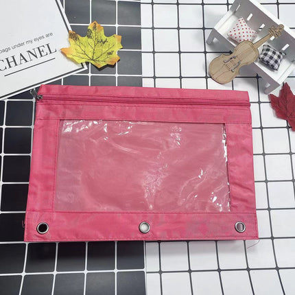 Three-Hole Oxford Cloth Pencil Case Document Bag Large Capacity Loose-Leaf Storage Bag Office Cross-Border Transparent Colorful Student Cute