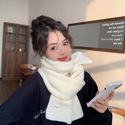 White Scarf Women's Winter Red Wool Thickened Knitted Warm Scarf 2023 New Korean Style All-match High-end Sense