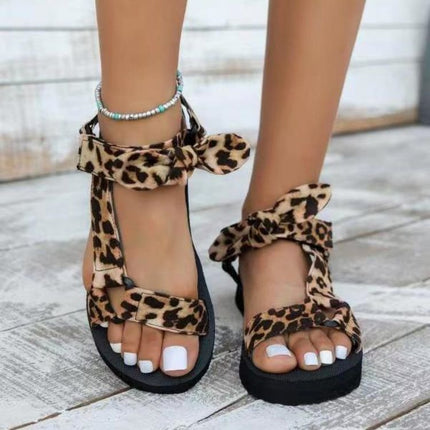 Cross-border plus size Velcro Women's Buckle Sandals 2025 New Open Toe Mesh Bow-tie Shoes