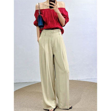 Fan-Favorite: New Spring/Summer Houndstooth Pants for Women, High-Waisted Wide-Leg Pants, Straight Loose Fit, Slimming Suit Pants