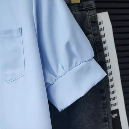 Short-sleeved Shirt Women's Summer Age-reducing College Japanese Girls JK Tie Shirt light blue Mid-length Fashion Top