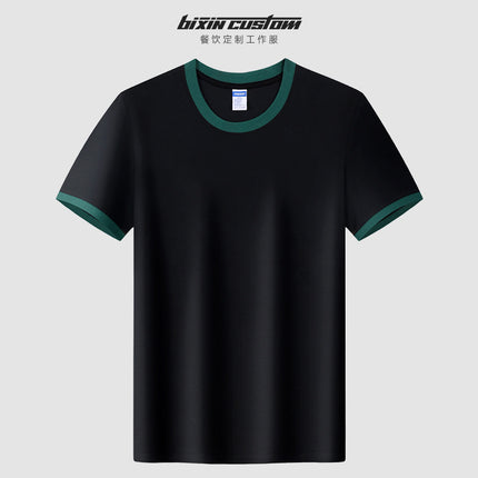 A Little Summer Catering Round Neck T-Shirt Milk Tea Hot Pot Restaurant Supermarket Service Staff Uniform Short-Sleeved Printed Logo