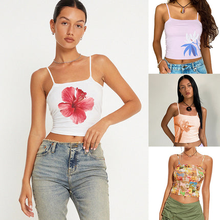 2024 Summer Amazon Y2K New Cross-border Fashion Women's Printed Camisole Small Vest European and American Hot Short