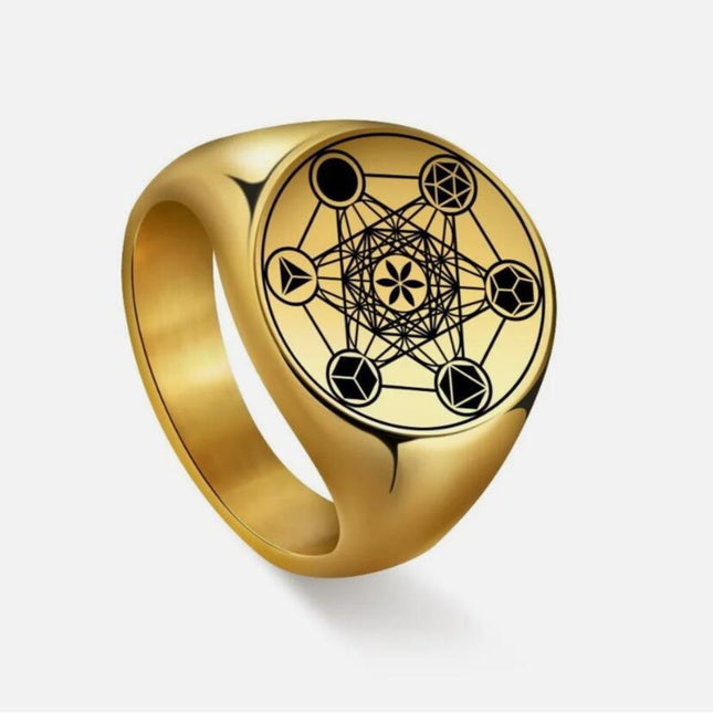 Cross Border Stainless Steel Ring Archangel Metatron Ring Cube Seal Stainless Steel Hexagonal Star Jewelry
