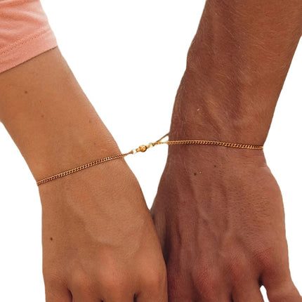 Stainless Steel Gold Plated Couple's Magnetic Suction Cross-border Live Selling Bracelet suit Gifts Not Fading