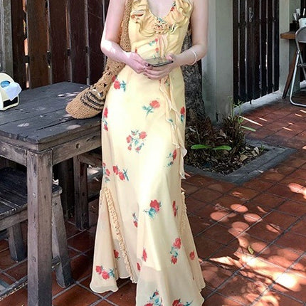 [3.7 10: 00 a.m.] im dress to Twilight Rose Garden ~ V Collar Ruffled Flower Chiffon Holiday Feeling