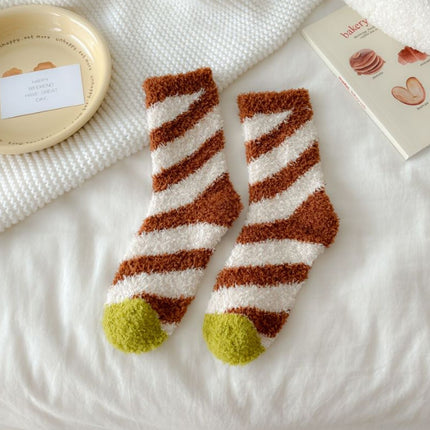 Autumn and winter thick socks children's Japanese striped pattern cute women's socks half velvet floor socks warm sleep socks wholesale
