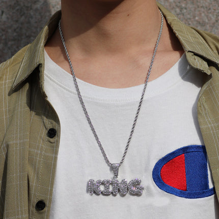 European and American Hip-Hop Versatile Men's Diamond-Studded Letter King Fashion Pendant Necklace Accessory Factory Supply Hip-Hop Style