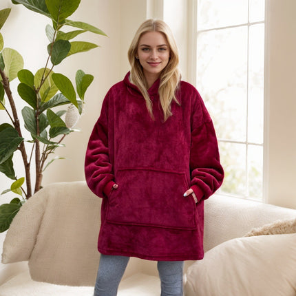 Lazy Blanket Cross-Border Christmas Pajamas Women's Nightgown Flannel Extended Length Vertical Pocket Hoodie Blanket