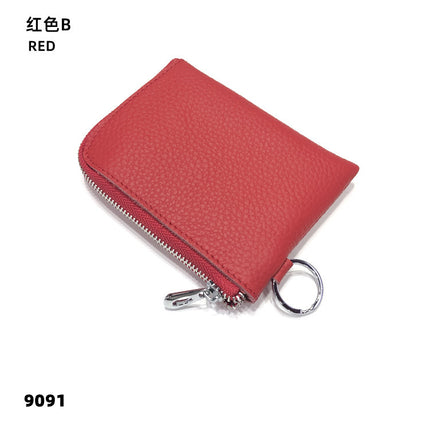 First-Layer Cowhide Zipper Coin Purse Bank Card Coin Small Leather Bag with Key Ring Mini Genuine Leather Coin Purse Wholesale