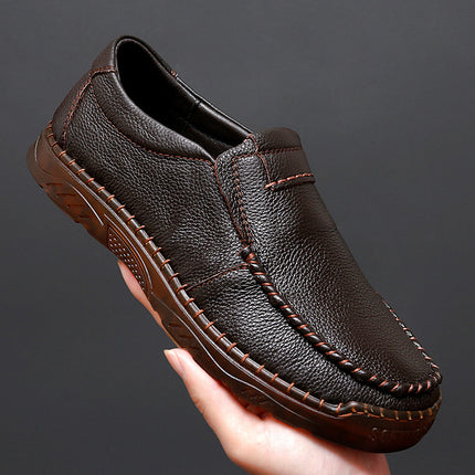 Cross-Border Hot-Selling Spring and Summer New Products Hand-Stitched Casual Men's Shoes Fashionable Soft-Soled Hollow Breathable Leather Shoes