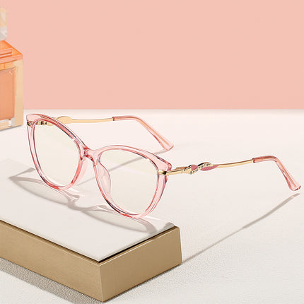 Cross-border New TR90 Fashion Anti-blue Glasses Frame Cat's Eye Women's Myopia Optical Flat Lens
