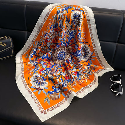 New Style Square Scarf Small Silk Satin Imitation Silk Women Flower and Bird Printed Beautiful Silk Scarf Thin Small Square Scarf Scarf Scarf