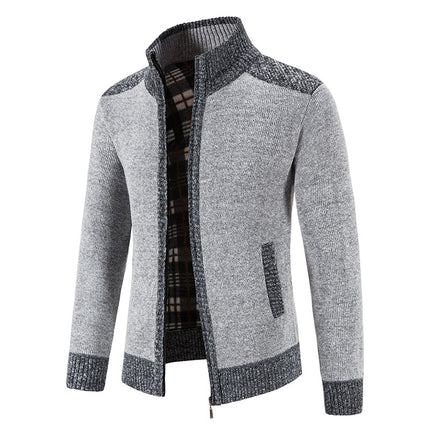 Amazon men's autumn and winter clothing stand collar sweater coat thickened sweater trend green cardigan sweater warm