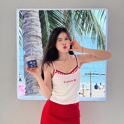 Hot Girl Suit Women's Swimsuit Summer Letter Print Slim White Suspender Belt