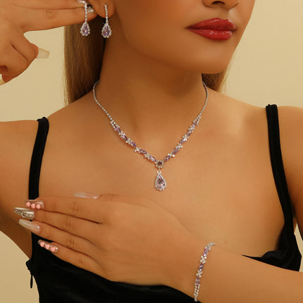 Amazon's Hottest 2025 Shiny Rhinestone Necklace, Earrings and Bracelet Set, Cross-Border Best-Selling Three-Piece Set