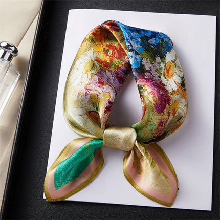 Green Golden Age Silk Small Square Scarf Women's Spring and Autumn Fashion Mulberry Silk Scarf Gift Mother