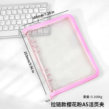 Japanese A5 Transparent Loose-leaf Black Glitter Zipper 6-hole Notebook Ins Style Star Chaser Ledger PVC Case