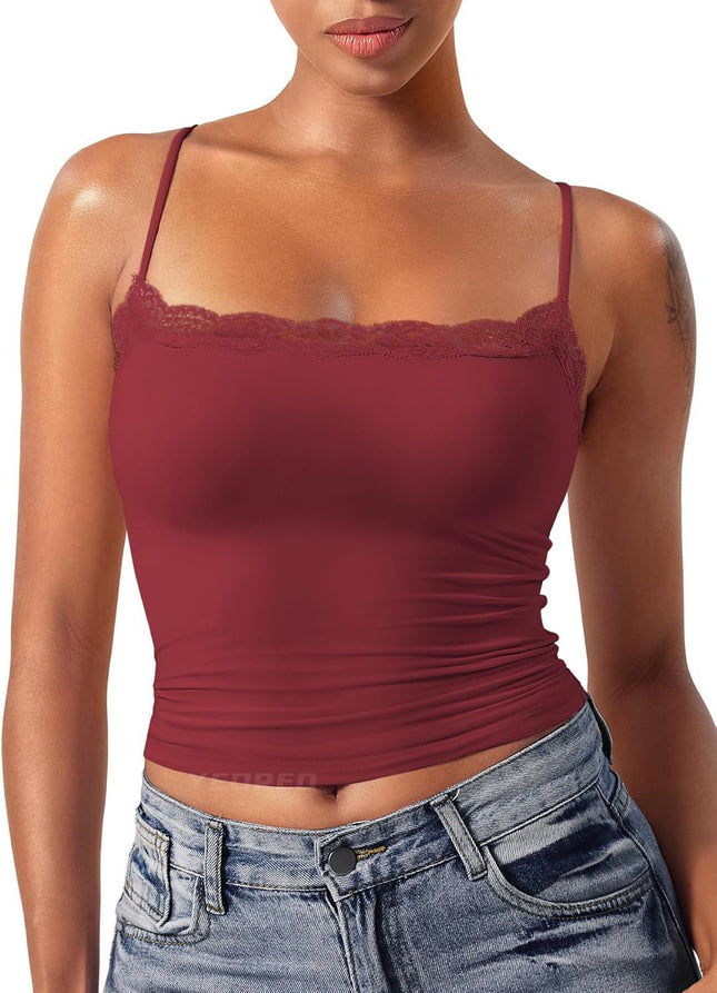 Amazon 2025 Women's Lace Camisole Square Collar Sexy Vest Sleeveless Belt Basic Top Clothing