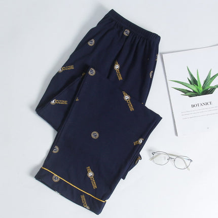 Large size men's pajamas spring and autumn pure cotton plus fat plus size 300kg fat people's home pants conventional thick