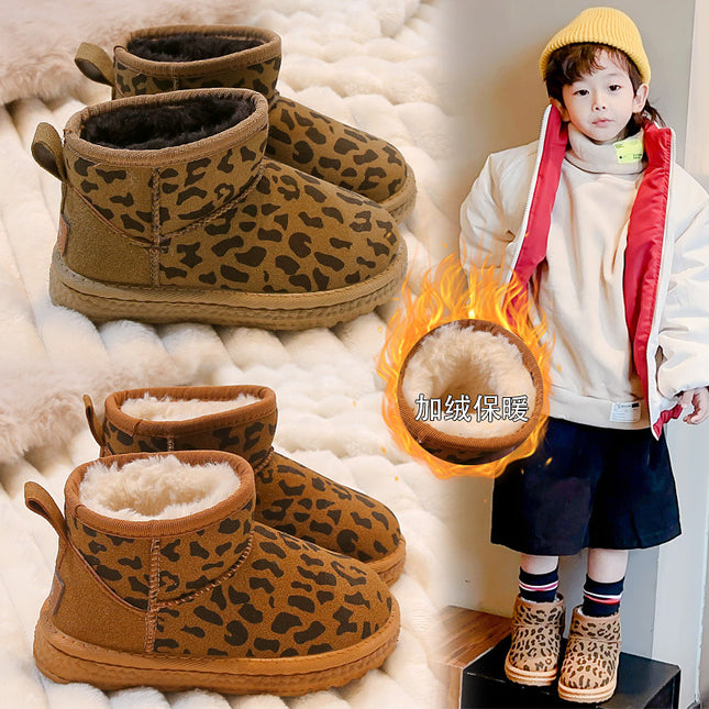 Girls' Snow Boots 2025 Winter New Style Children's Leather Waterproof Cotton Boots with Fleece Lining and Thickened for Boys and Girls Northeast Cotton Shoes