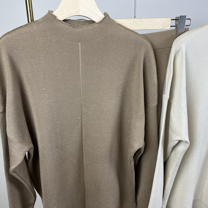 In-Stock Autumn and Winter European and American Foreign Trade Popular Long-Sleeve Sweater Set Knit Top and Pants Casual Two-Piece Set