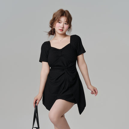 Plus Size Swimsuit for Women, Slimming, Covers Tummy, Wireless, Large Bust, Two-Piece Skirt Style, High-End Vacation Swimwear