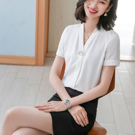 [Chuishun Soft Waxy] Women's Summer Short-sleeved Shirt Work Clothes Professional suit High-end Front Desk Sales Department Work Clothes