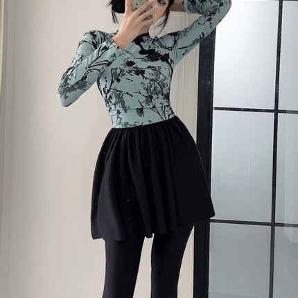 Hot Spring Chinese-style Swimsuit Women's Diving Suit Long-sleeved Trousers Slim-fit Belly-covering Conservative Steel Retro Buckle Swimsuit