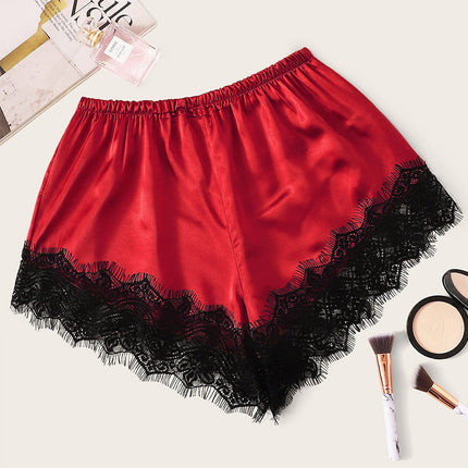 Thin Spring and Summer Ice Silk Bottoming Shorts Women's Lining Lace Edge Safety Pants Home All-match Solid Color Leggings