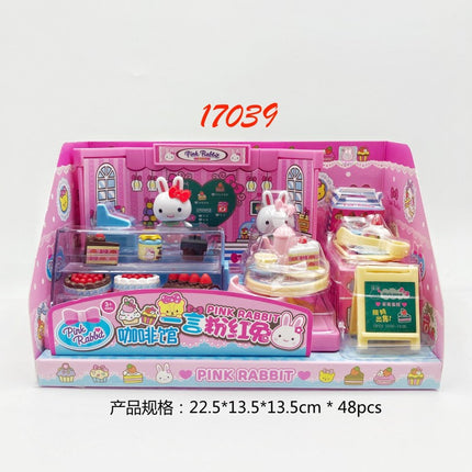 Yiyan pink rabbit kitchen refrigerator mini dressing table cake party simulation medical tools girl play house toy batch
