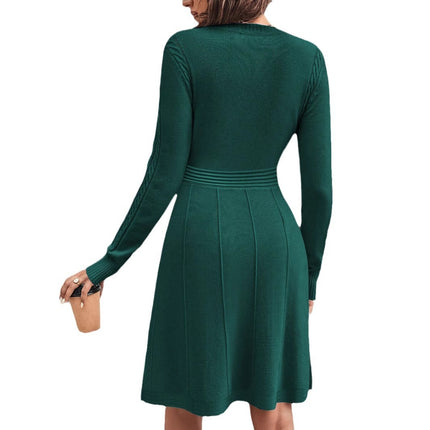 X7212 Cross-border Amazon Europe and America Autumn and Winter New Clear Color Knitted Long-sleeved Fashion Slim-fit Sweater dress
