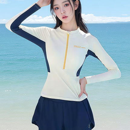 Women's Two-Piece Long-Sleeve Swimsuit 2025 New Conservative Tummy-Concealing Slimming Professional Swimming High-End Hot Spring Swimwear