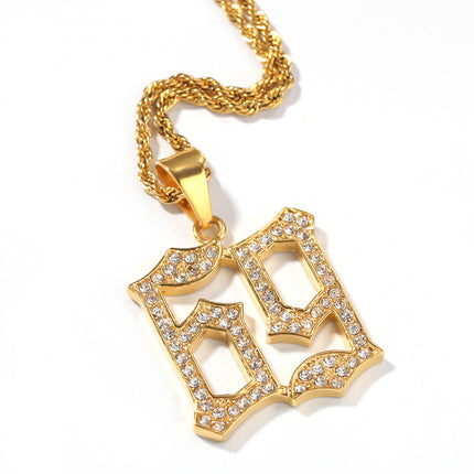 European and American Cross-border Hot Selling Stainless Steel Real Gold Electroplated Pouch Alphabetic Digital Hip Hop Trend Pendant Niche Jewelry