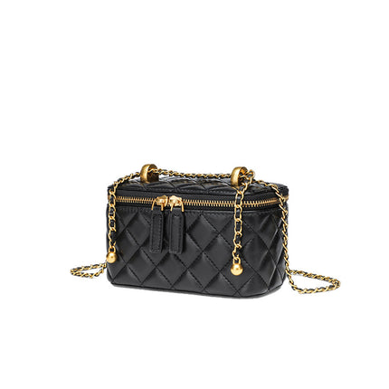 Spring and Summer Chanel Style Gold Ball Diamond Plaid Chain Bag Genuine Leather Women's Bag 2024 New Mini Lipstick Box Bag Crossbody Bag