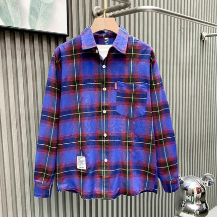 Letter printed plaid shirt men's spring and summer fast hand online celebrity same slim-fit long sleeve shirt thin coat fashion