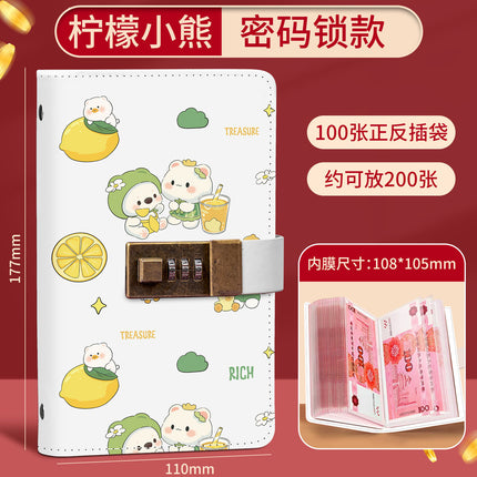 Kapi Barra Deposit Book Bookkeeping Book Cash Storage Bag Primary School Student Family Locked Financial Deposit Bag Hand Ledger Book