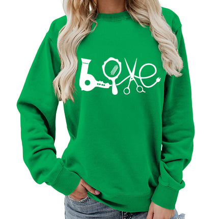 Hair Dryer Mirror Scissors Printed Round Neck Women's Top Sweatshirt Foreign Trade Supply Jacket Casual Loose European Size
