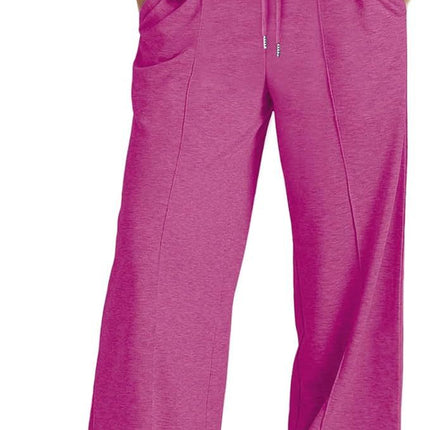 Cross-Border Export Amazon Temu2024 Spring and Summer European and American Style Pure Color Casual Wide-Leg Drawstring Elastic Waist Sweatpants