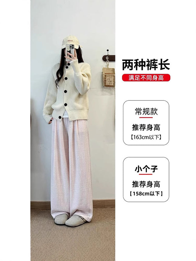 Pink Milkshake Wide Leg Pants Women's Spring and Autumn High Waist Dipped Soft Waxy Towel Pants Lazy Little Man Casual Walking Pants