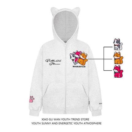Trendy American-Style Embroidered Dog Patch Hoodie for Men, Loose and Casual Autumn/Winter Jacket