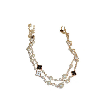 Korean Four-Leaf Clover Pearl Necklace Long Accessible Luxury High-End Sweater Chain Versatile Simple Autumn and Winter Necklace Accessories